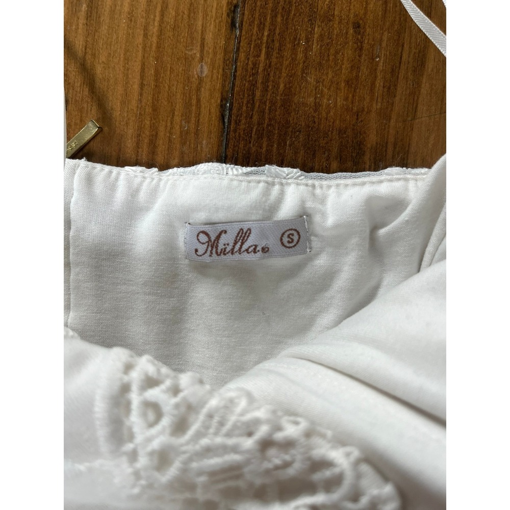 Milla White Lace Strapless Midi Dress Crochet Sheath Bridal Shower Small - Picture 5 of 9